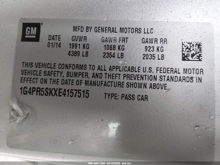 2014 Buick Verano Convenience Group VIN: 1G4PR5SKXE4157515 Lot: 44871358