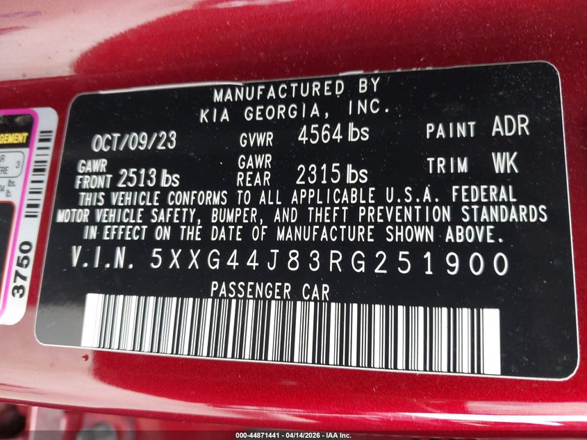 2024 Kia K5 Gt VIN: 5XXG44J83RG251900 Lot: 44871441