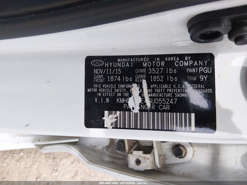 2016 Hyundai Accent Se VIN: KMHCT4AE4GU055247 Lot: 44871466