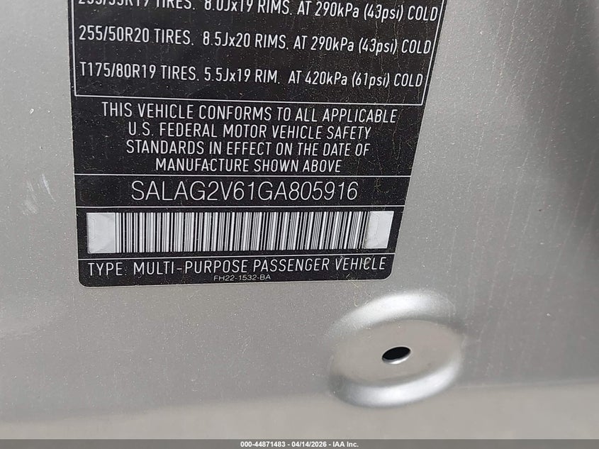 2016 Land Rover Lr4 VIN: SALAG2V61GA805916 Lot: 44871483