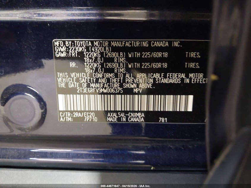 2021 Toyota Rav4 Hybrid Xse VIN: 2T3E6RFV9MW006375 Lot: 44871647