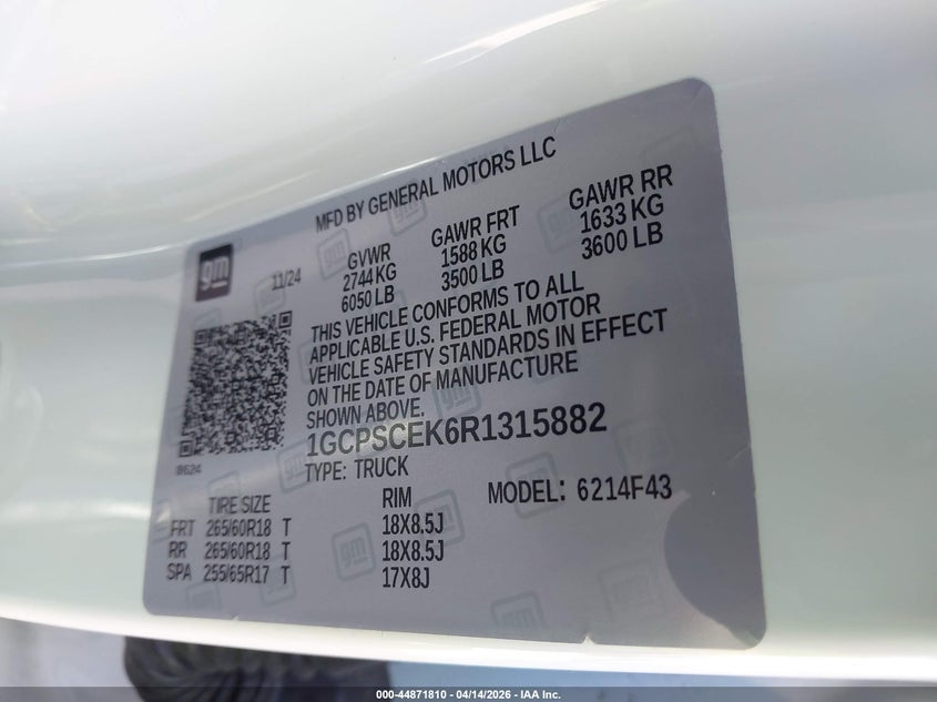 2024 Chevrolet Colorado 2Wd Lt VIN: 1GCPSCEK6R1315882 Lot: 44871810