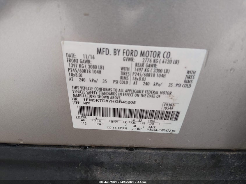 1FM5K7D87HGB45205 2017 Ford Explorer 3.5 Xlt silver
