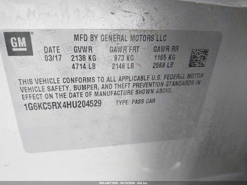 2017 Cadillac Ct6 Luxury VIN: 1G6KC5RX4HU204529 Lot: 44871959