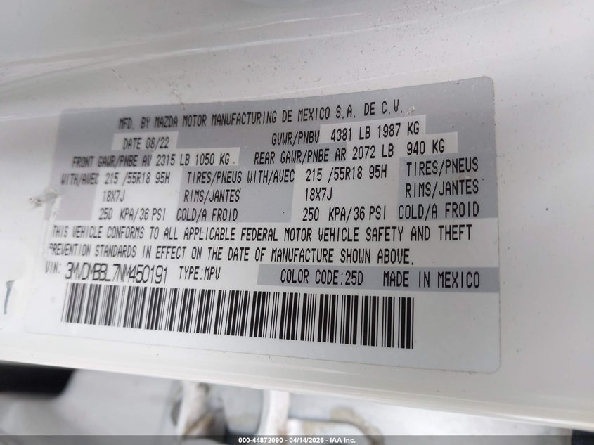 2022 Mazda Cx-30 Select VIN: 3MVDMBBL7NM450191 Lot: 44872090