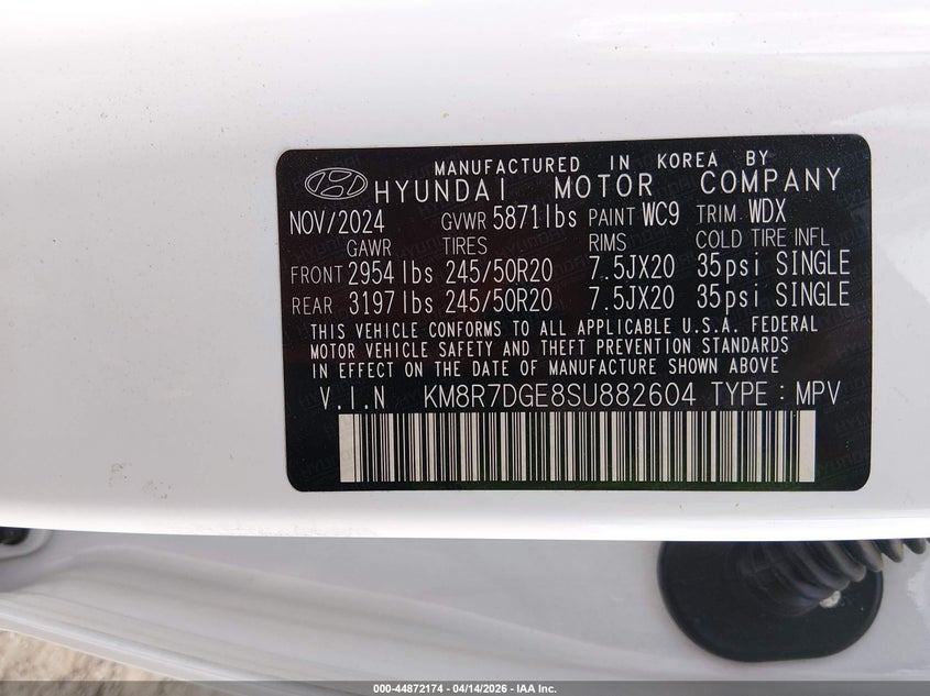 2025 Hyundai Palisade Calligraphy VIN: KM8R7DGE8SU882604 Lot: 44872174