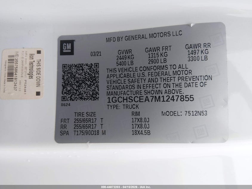 2021 Chevrolet Colorado 2Wd Long Box Lt VIN: 1GCHSCEA7M1247855 Lot: 44872203