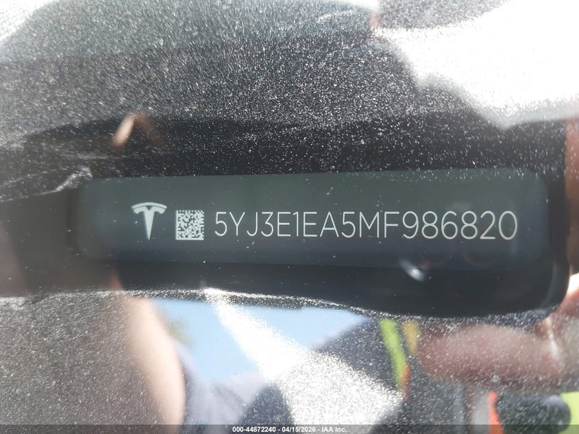 2021 Tesla Model 3 Standard Range Plus Rear-Wheel Drive VIN: 5YJ3E1EA5MF986820 Lot: 44872240