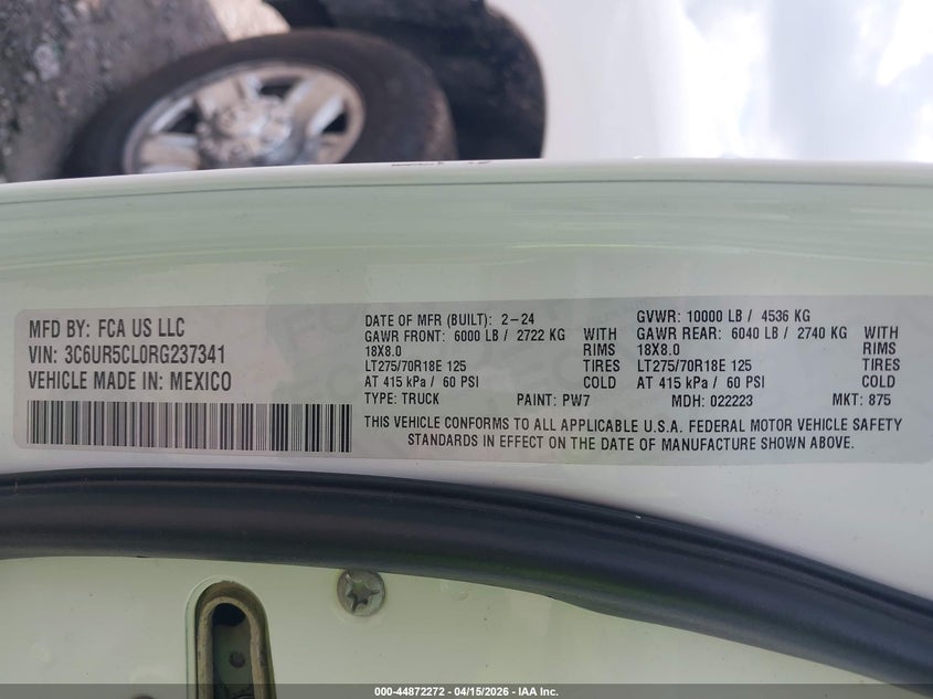 2024 Ram 2500 Tradesman 4X4 6'4 Box VIN: 3C6UR5CL0RG237341 Lot: 44872272