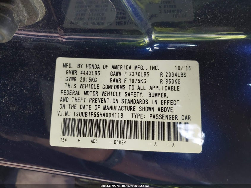 2017 Acura Tlx Technology Package VIN: 19UUB1F55HA004119 Lot: 44872273