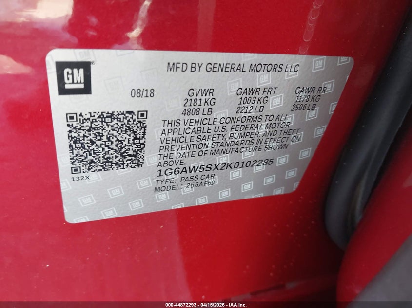 2019 Cadillac Cts Standard VIN: 1G6AW5SX2K0102285 Lot: 44872293