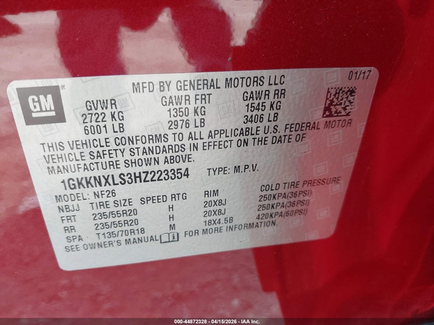 2017 GMC Acadia Denali VIN: 1GKKNXLS3HZ223354 Lot: 44872328
