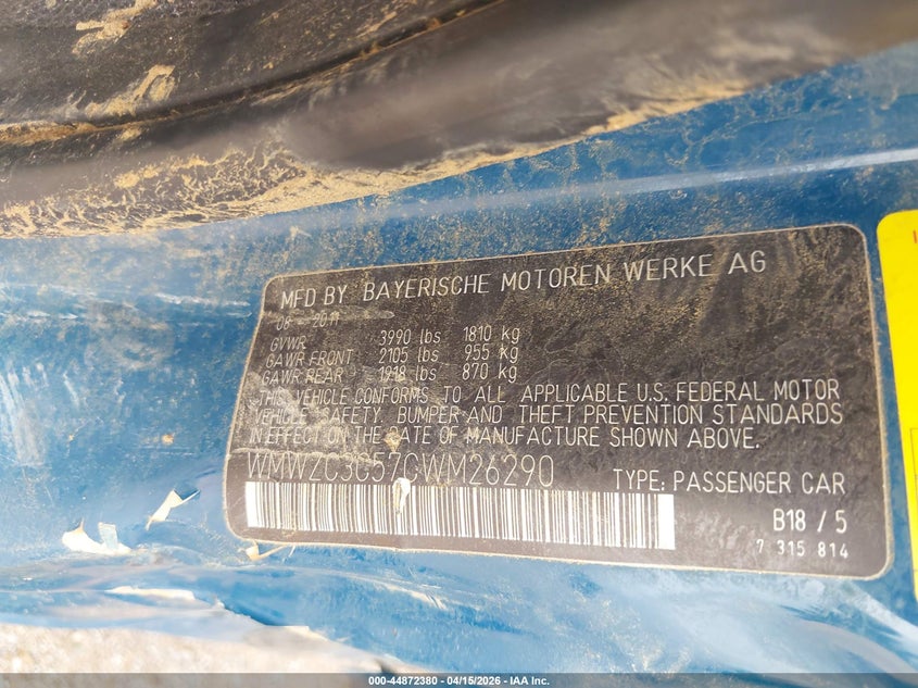 2012 Mini Cooper S Countryman VIN: WMWZC3C57CWM26290 Lot: 44872380