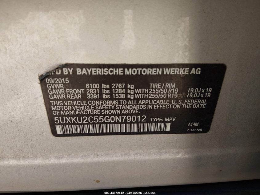 2016 BMW X6 xDrive35I VIN: 5UXKU2C55G0N79012 Lot: 44872412