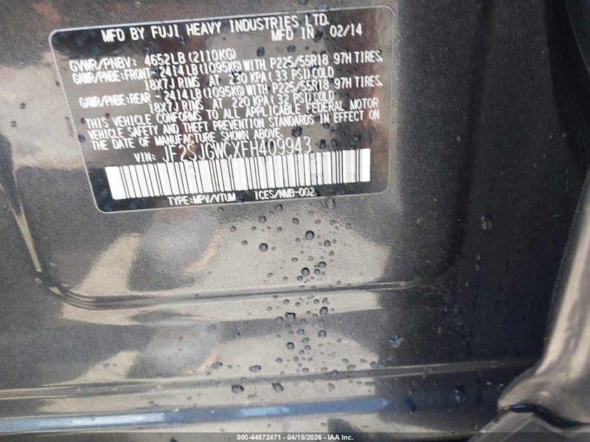 2015 Subaru Forester 2.0Xt Touring VIN: JF2SJGWCXFH409943 Lot: 44872471