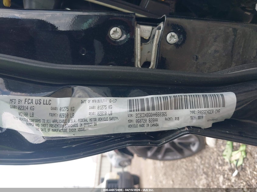 2017 Dodge Charger Se Rwd VIN: 2C3CDXBG6HH660365 Lot: 44872496