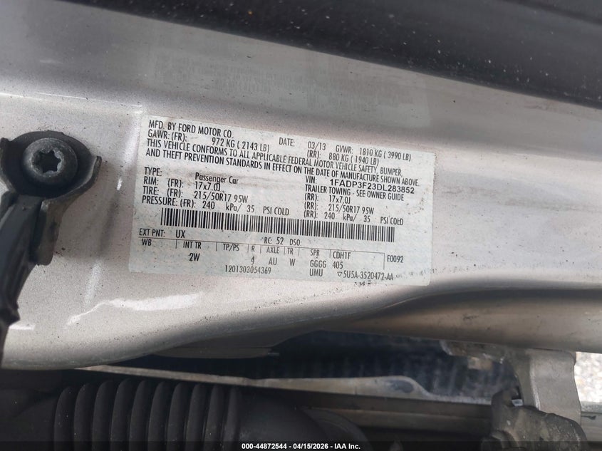 2013 Ford Focus Se VIN: 1FADP3F23DL283852 Lot: 44872544