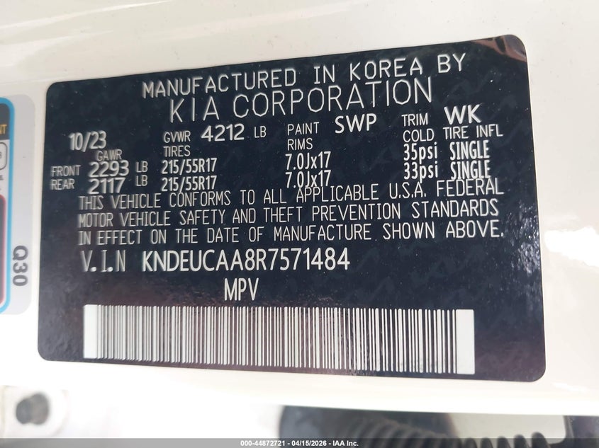 2024 Kia Seltos S VIN: KNDEUCAA8R7571484 Lot: 44872721