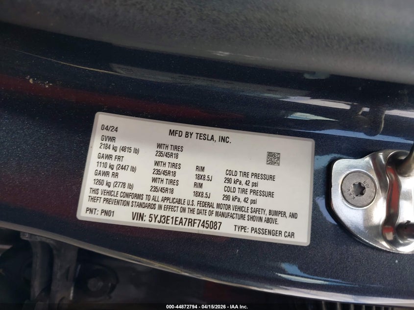 5YJ3E1EA7RF745087 2024 Tesla Model 3 Long Range Dual Motor All-Wheel Drive/Rear-Wheel Drive grey
