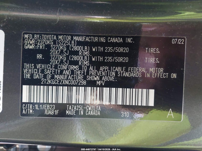 2022 Lexus Nx 350 F Sport Handling VIN: 2T2KGCEZXNC007298 Lot: 44872797