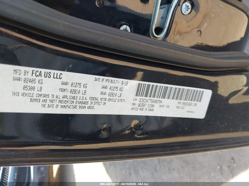 2016 Dodge Charger Road/Track VIN: 2C3CDXCT7GH302704 Lot: 44872871