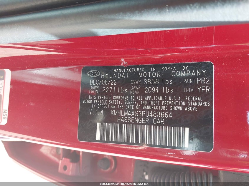 2023 Hyundai Elantra Sel VIN: KMHLM4AG3PU483664 Lot: 44872952
