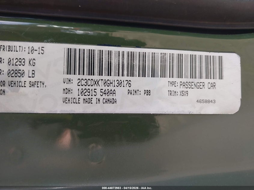 2016 Dodge Charger Police VIN: 2C3CDXKT0GH130176 Lot: 44872983