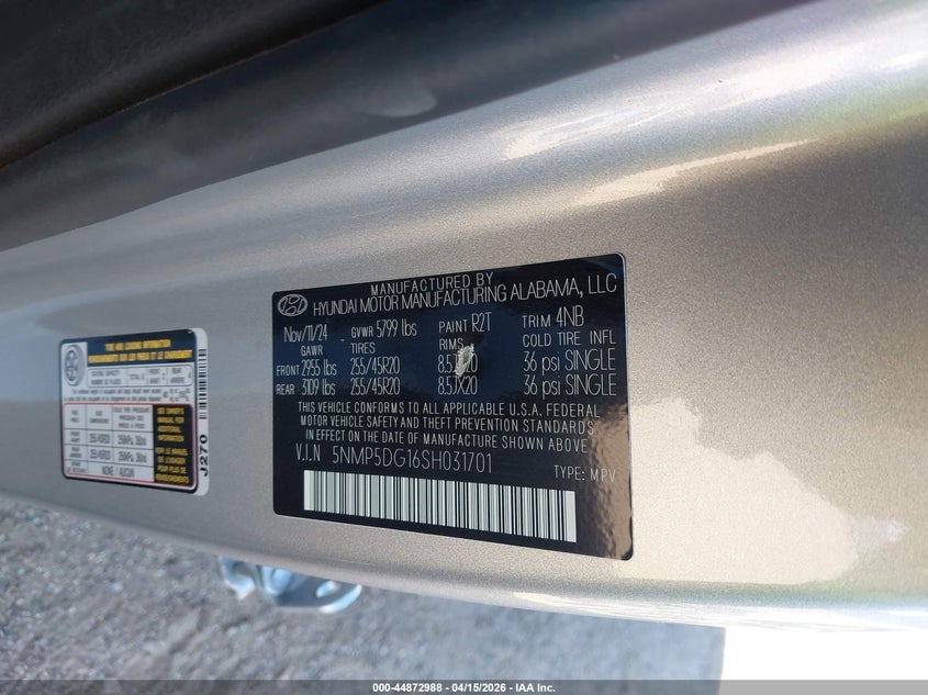 2025 Hyundai Santa Fe Hybrid Calligraphy VIN: 5NMP5DG16SH031701 Lot: 44872988