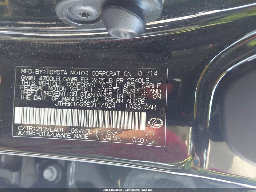 2014 Lexus ES 3.5 Es 350 Unknown Lot 111044873078 Vin JTHBK1GG9E2113824