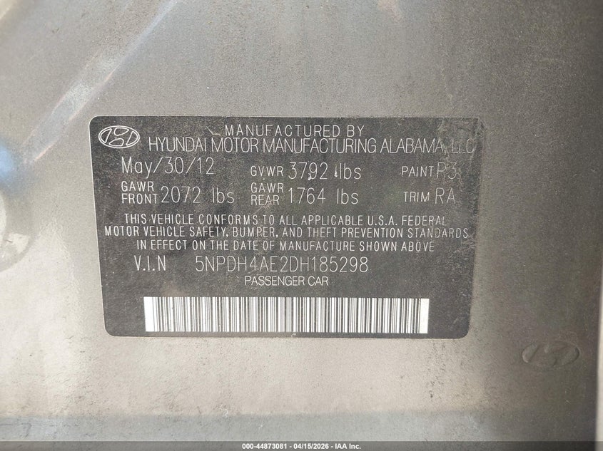 2013 Hyundai Elantra Gls/Limited VIN: 5NPDH4AE2DH185298 Lot: 44873081