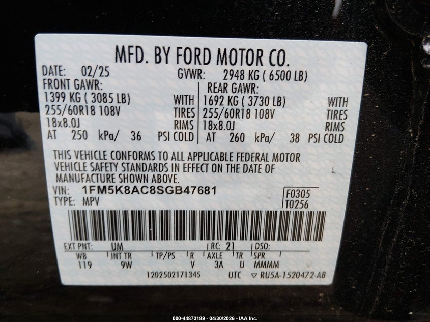 2025 FORD POLICE INTERCEPTOR UTILITY SPORT UTILITY VEHICLE 3.0L V-6 DI, DOHC, VVT, TURBO, 400HP