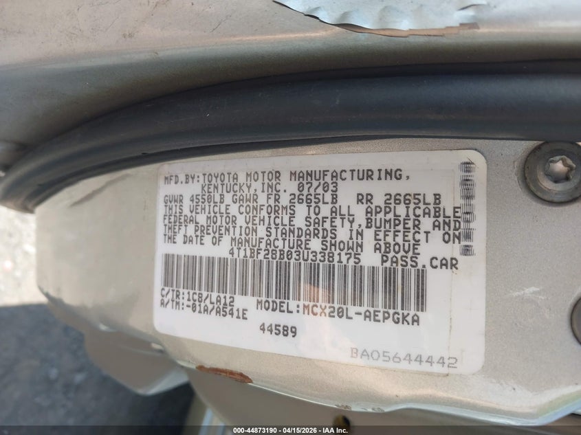 2003 Toyota Avalon Xls VIN: 4T1BF28B03U338175 Lot: 44873190