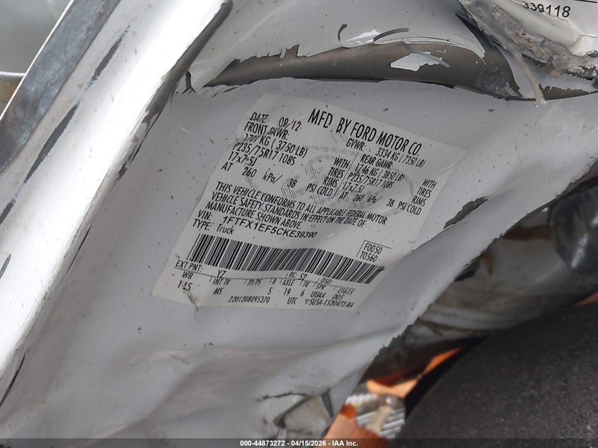 2012 Ford F-150 Xlt VIN: 1FTFX1EF5CKE39390 Lot: 44873272