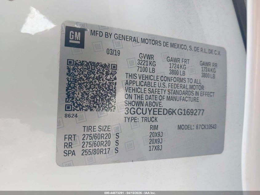 2019 Chevrolet Silverado 1500 Rst VIN: 3GCUYEED6KG169277 Lot: 44873291