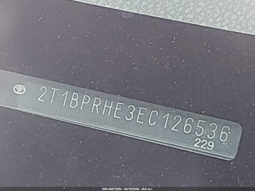 2014 Toyota Corolla Le Eco VIN: 2T1BPRHE3EC126536 Lot: 44873294