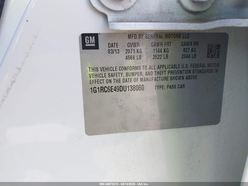 2013 Chevrolet Volt VIN: 1G1RC6E49DU138060 Lot: 44873312