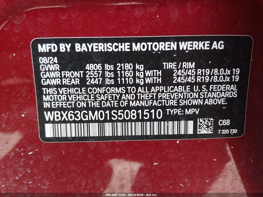 2025 BMW X2 xDrive28I VIN: WBX63GM01S5081510 Lot: 44873326