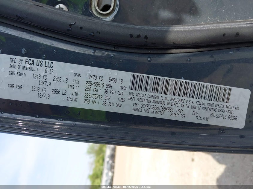 2017 Dodge Journey Crossroad Plus VIN: 3C4PDCGG0HT684960 Lot: 44873343