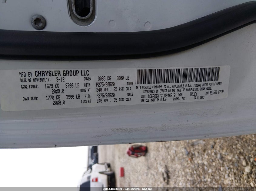 1C6RD6KT7CS246212 2012 Ram 1500 5.7 Ram St white