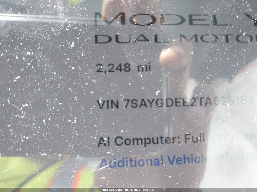 2026 Tesla Model Y All-Wheel Drive/Long Range Launch Series/Premium All-Wheel Drive VIN: 7SAYGDEE2TA628187 Lot: 44873385