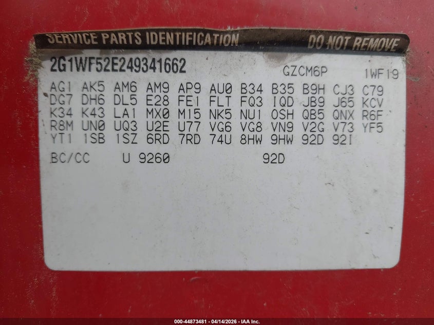 2004 Chevrolet Impala VIN: 2G1WF52E249341662 Lot: 44873481