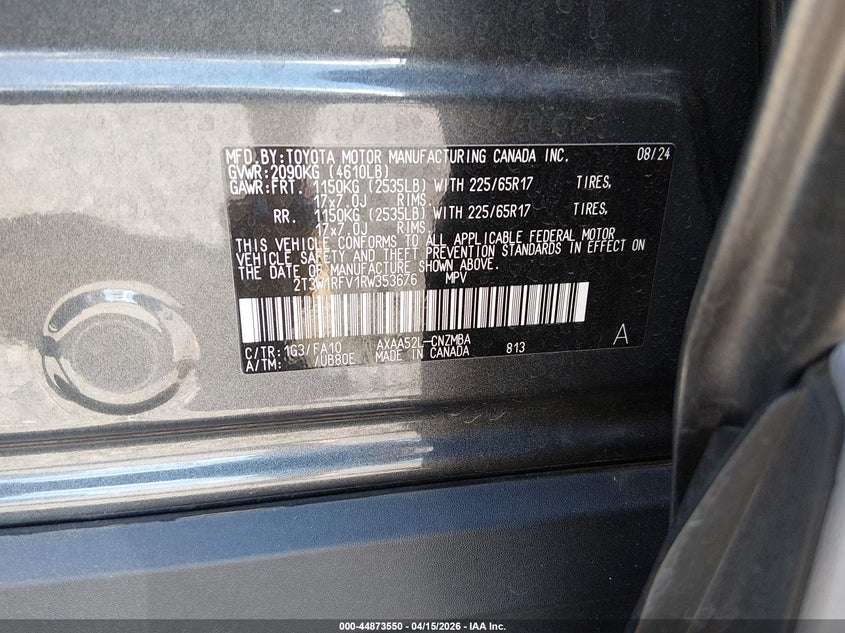 2024 Toyota Rav4 Xle VIN: 2T3W1RFV1RW353676 Lot: 44873550