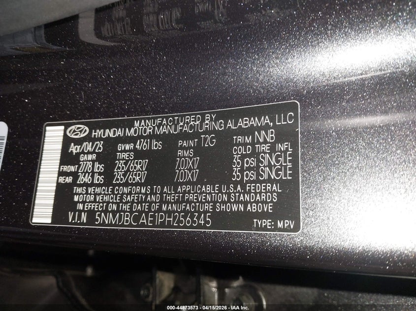 2023 Hyundai Tucson Sel VIN: 5NMJBCAE1PH256345 Lot: 44873573