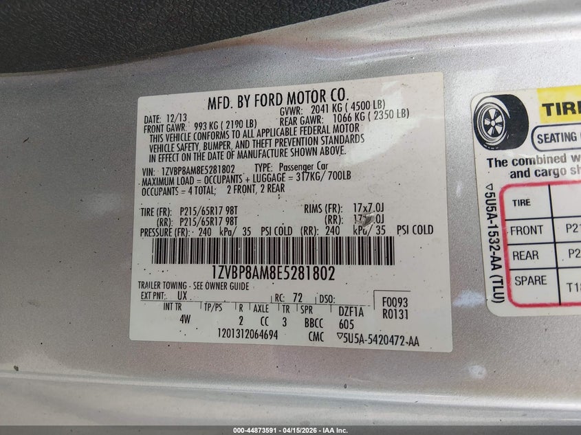 2014 Ford Mustang V6 Premium VIN: 1ZVBP8AM8E5281802 Lot: 44873591