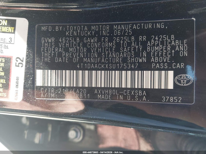 VIN 4T1DAACKXSU175347 2025 TOYOTA CAMRY SE