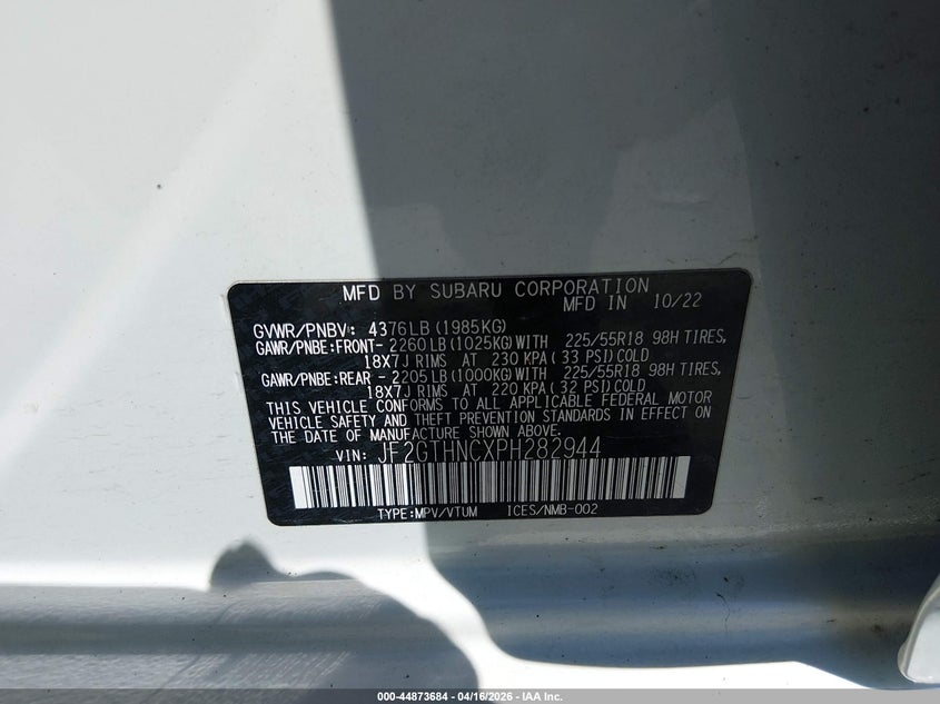 2023 Subaru Xv 2.5 Crosstrek Limited white Lot 111044873684 Vin JF2GTHNCXPH282944