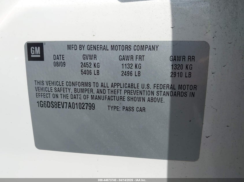 2010 Cadillac Cts Premium VIN: 1G6DS8EV7A0102799 Lot: 44873740