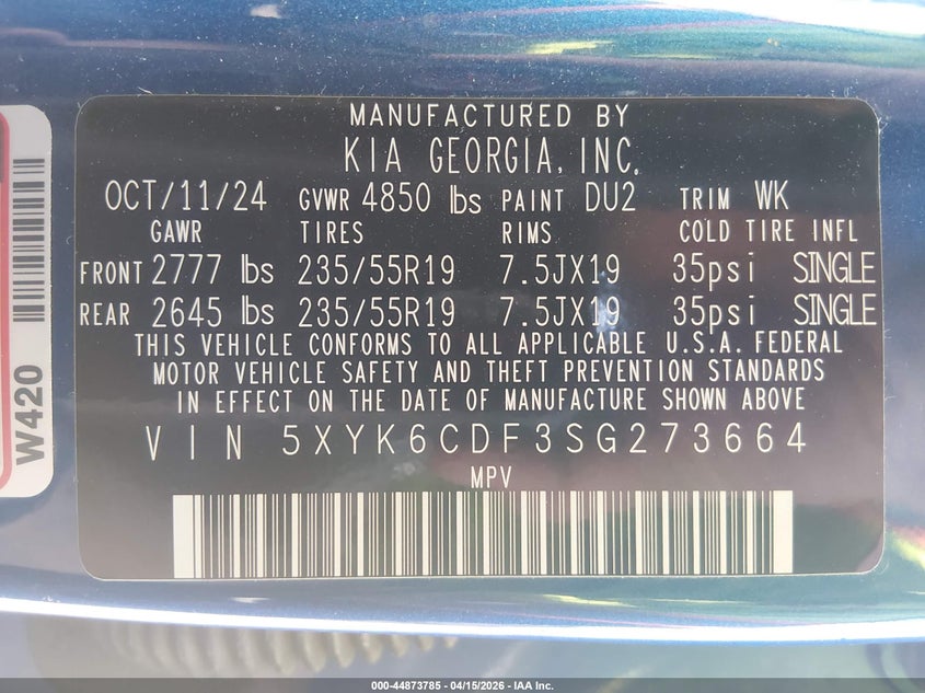 2025 Kia Sportage X-Line VIN: 5XYK6CDF3SG273664 Lot: 44873785