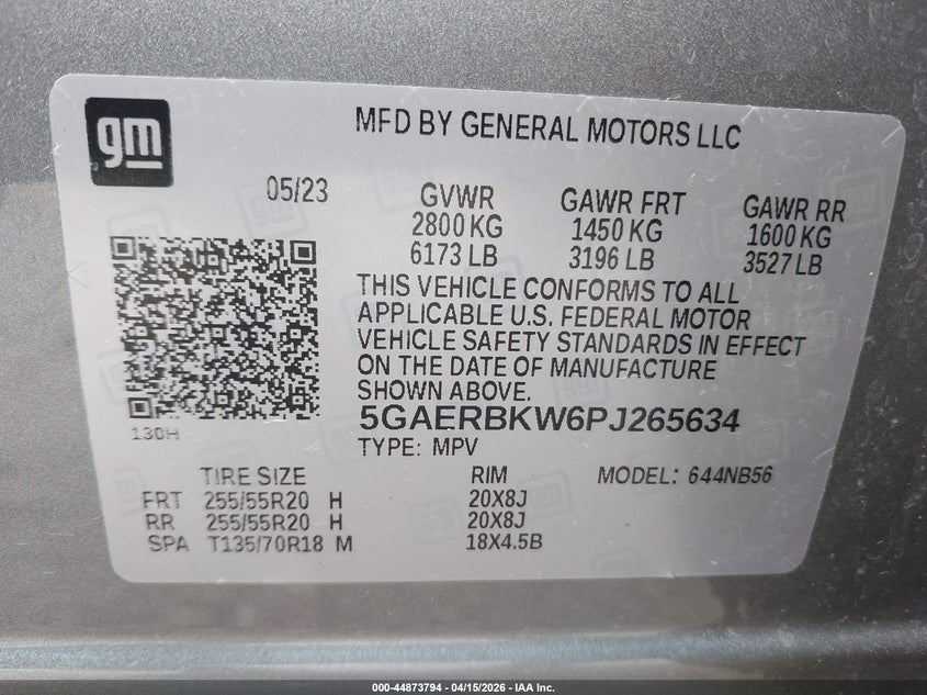 2023 Buick Enclave Essence Fwd VIN: 5GAERBKW6PJ265634 Lot: 44884900