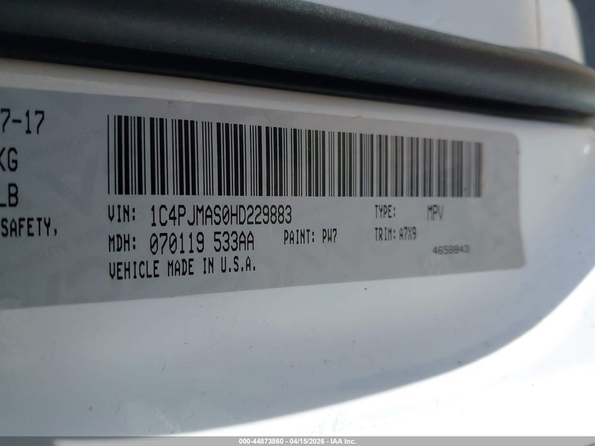 2017 Jeep Cherokee Sport VIN: 1C4PJMAS0HD229883 Lot: 44873860